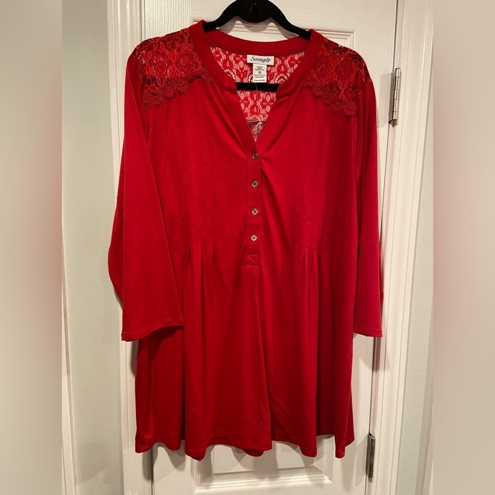 Serengeti Red Lace Yoke Blouse